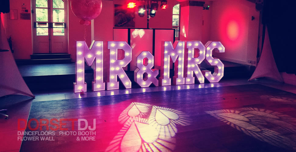 MR and MRS White light up Letters love Italian villa poole