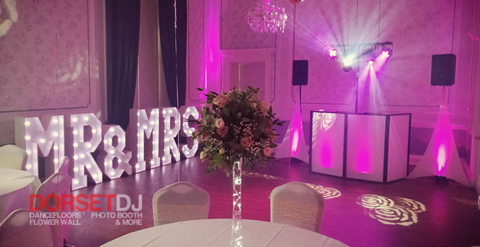 Wedding Disco and light up mr and mrs letters at Merley House in Poole