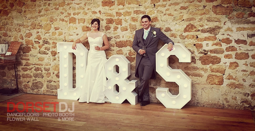 Light up LED Initials D and S at Symondsbury barn estate love letters